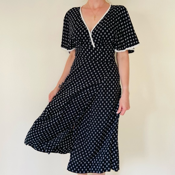 Anthropologie BeachGold Wrap Midi V-Neck boho dress crochet details - Picture 1 of 10